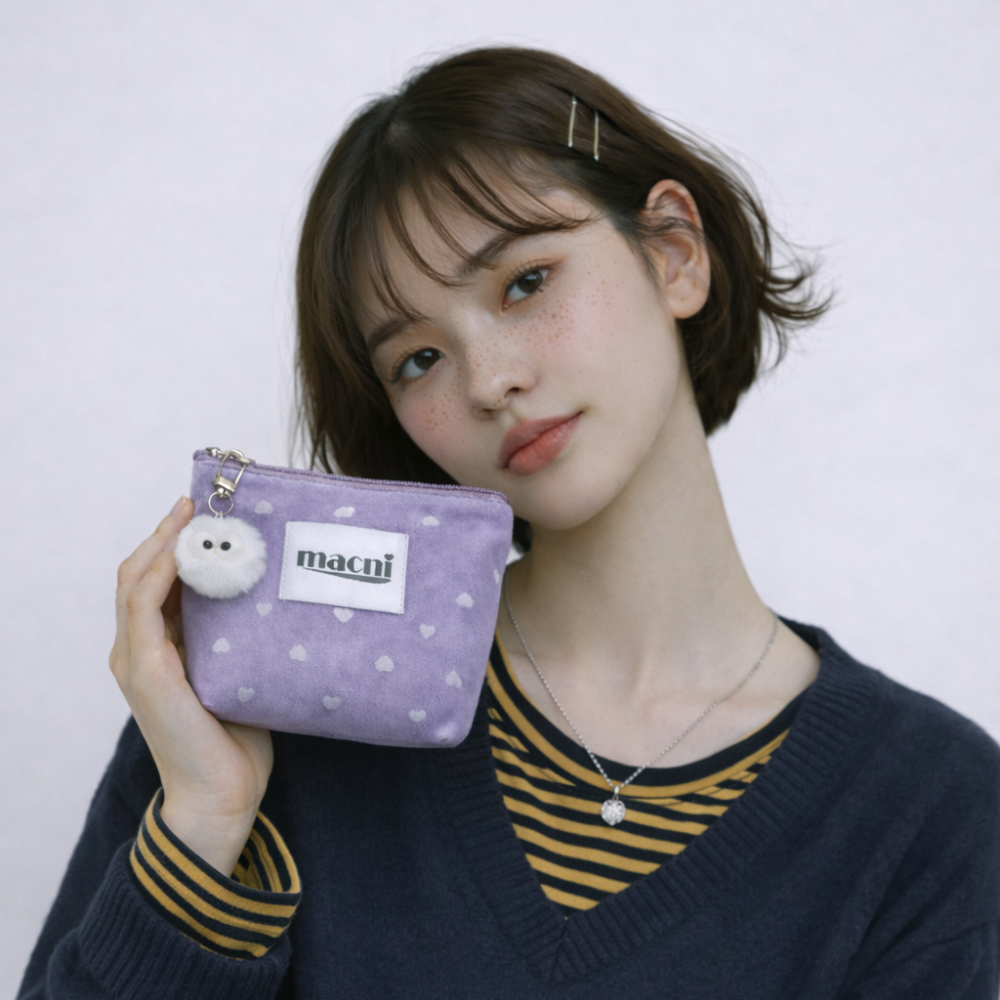마크니 하트 벨벳 스탠디 파우치 라벤더(MACNI Heart Velvet Standy Pouch Lavender) - 4