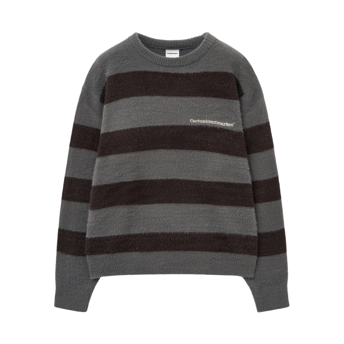 캑터스도넛마켓 자수 헤어리 스트라이프 스웨터 – 차콜