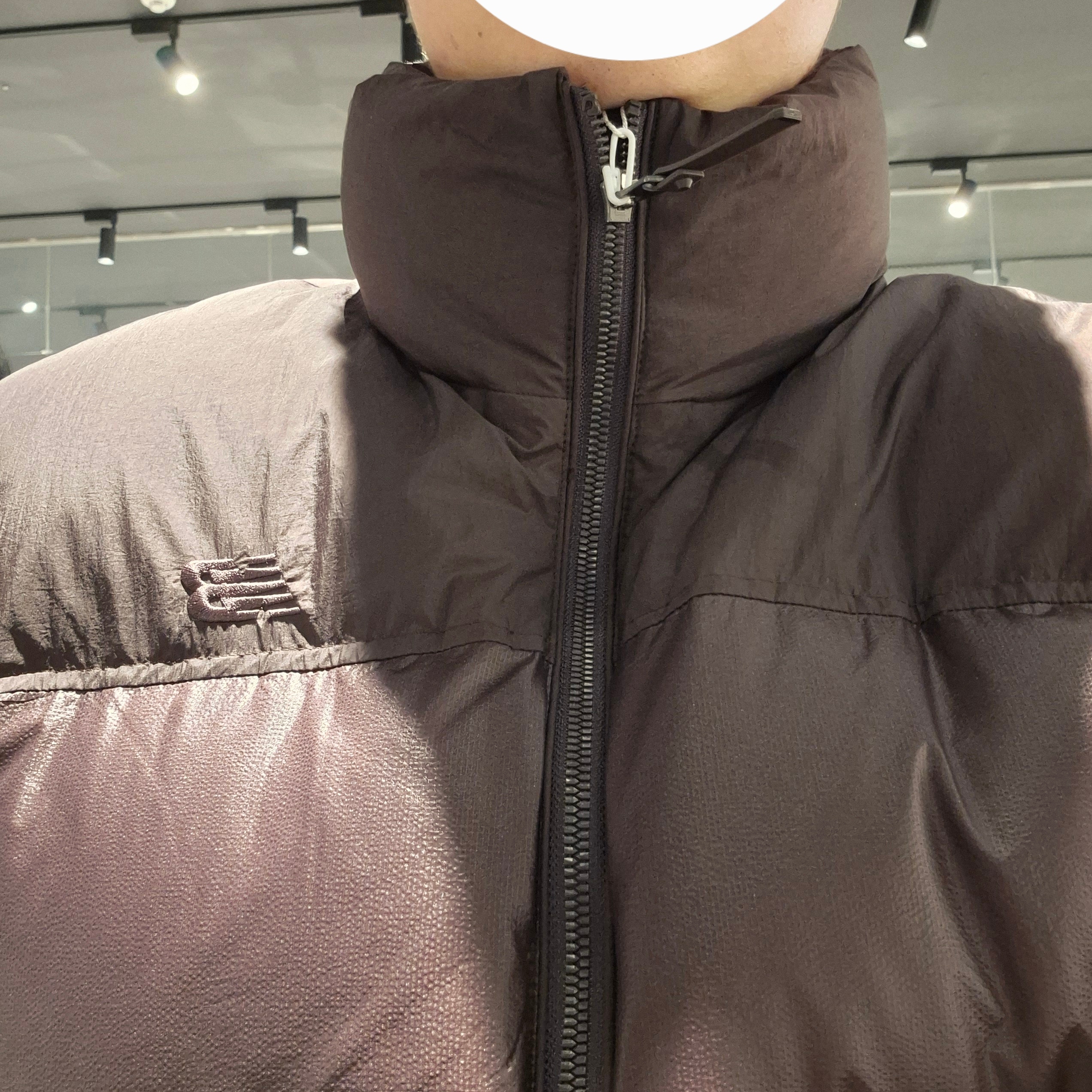 New Balance Flying Hyper Short Down Jacket Brown 착용 스타일