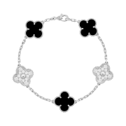 Van Cleef & Arpels Vintage Alhambra Bracelet 5 Motifs 18K White Gold Diamond Onyx