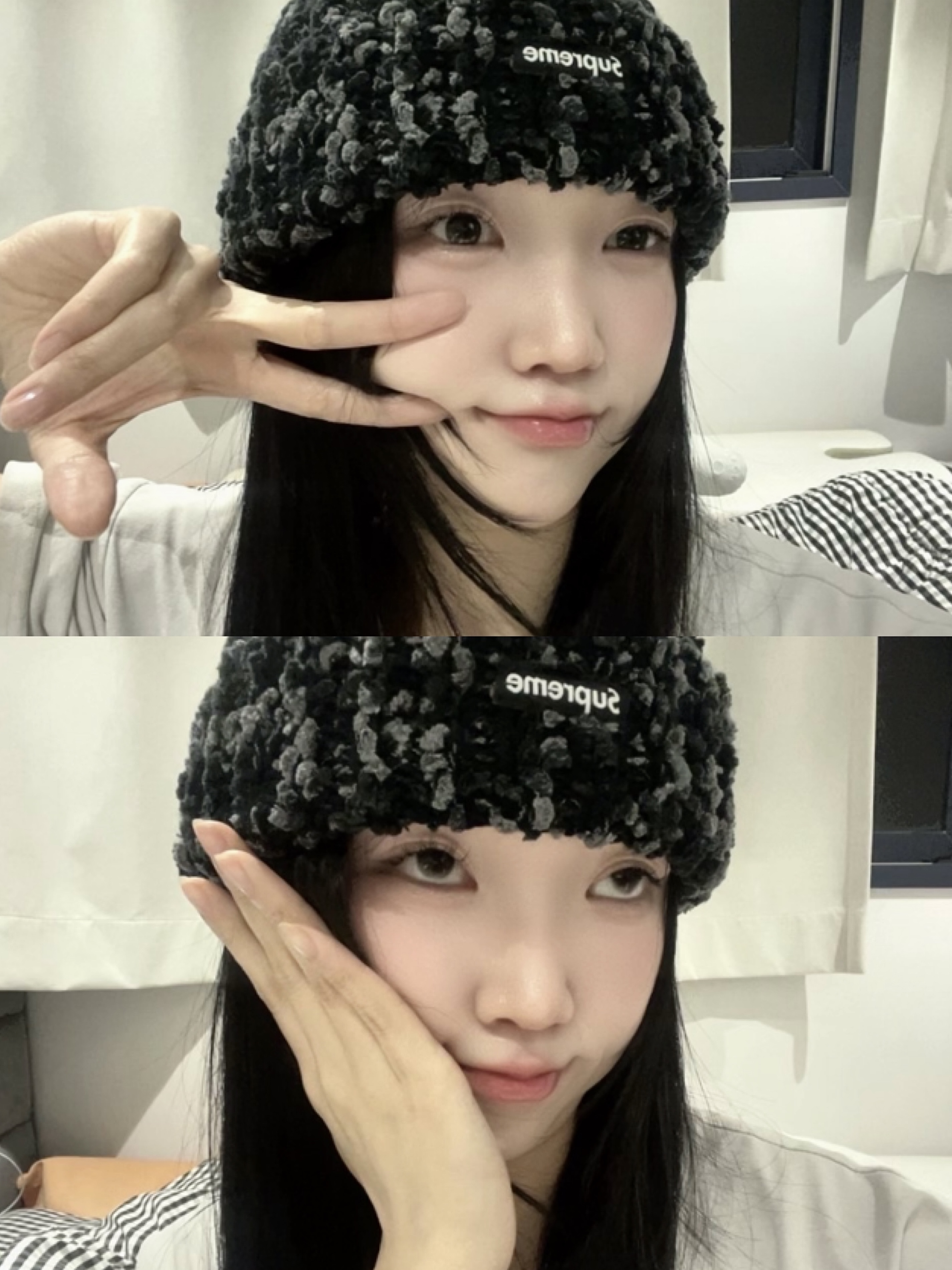 Supreme Chenille Beanie Black - 23FW 착용 스타일