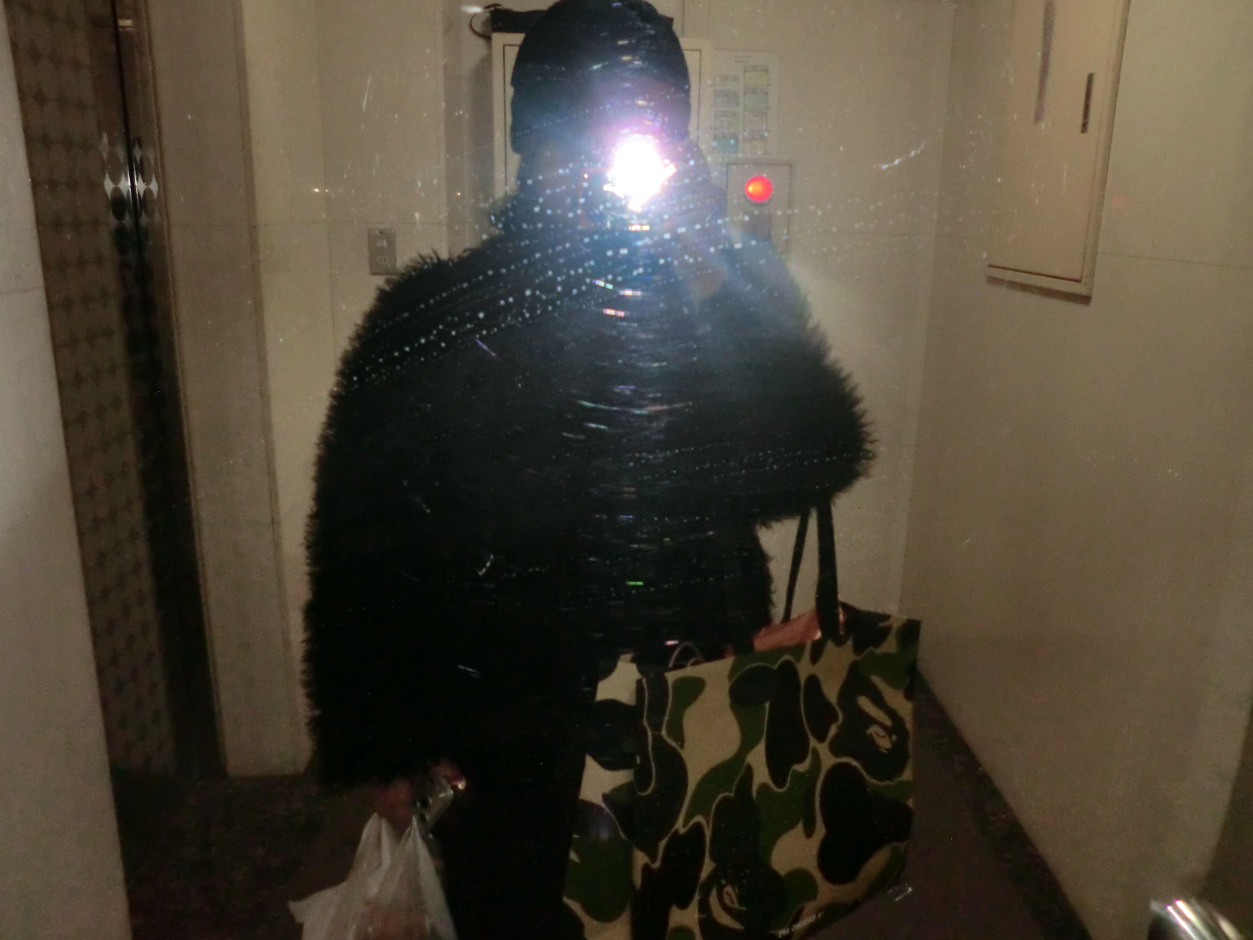 BAPE Baby Milo Cushion Brown, COYSEIO Hairy Fur Jacket Black 착용 스타일 - 3