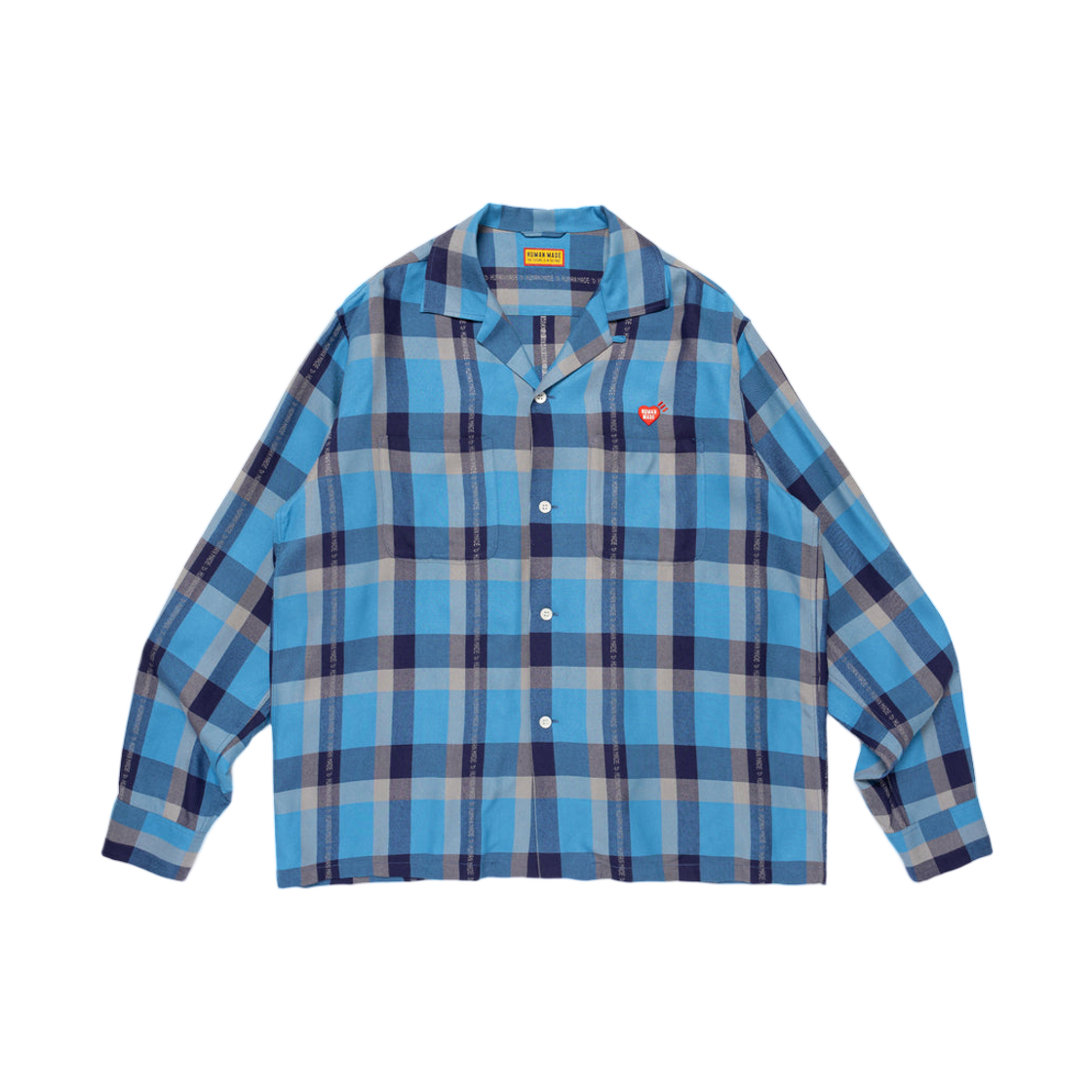 휴먼 메이드 오픈 칼라 체크 셔츠 블루