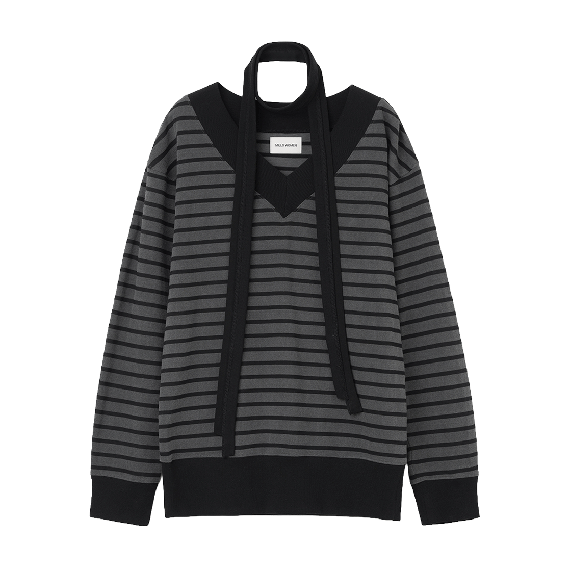 MW277CHA MILLO WOMEN V-Neck Scarf Loose T-Shirt Charcoal