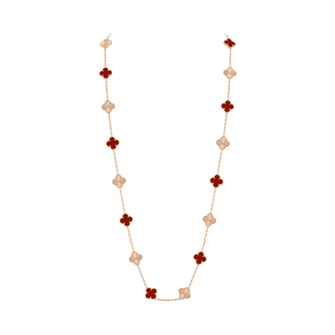 VCARP7RO00 Van Cleef & Arpels Vintage Alhambra Long Necklace 20 Motifs 18K Rose Gold Carnelian
