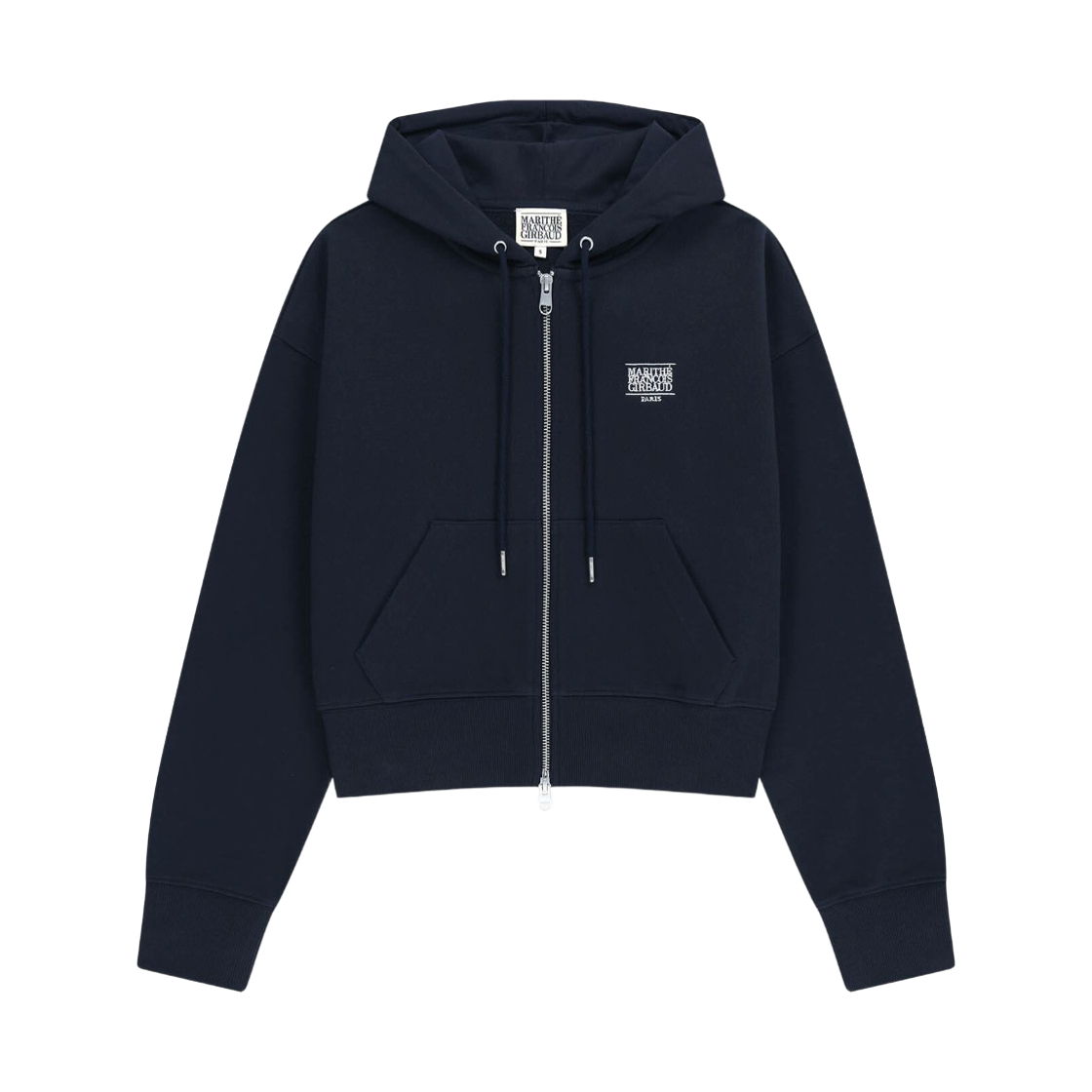 (W) 마리떼 프랑소와 저버 백 클래식 로고 크롭 후드 집업 네이비((W) Marithe Francois Girbaud Back Classic Logo Crop Hoodie Zip Up Navy)