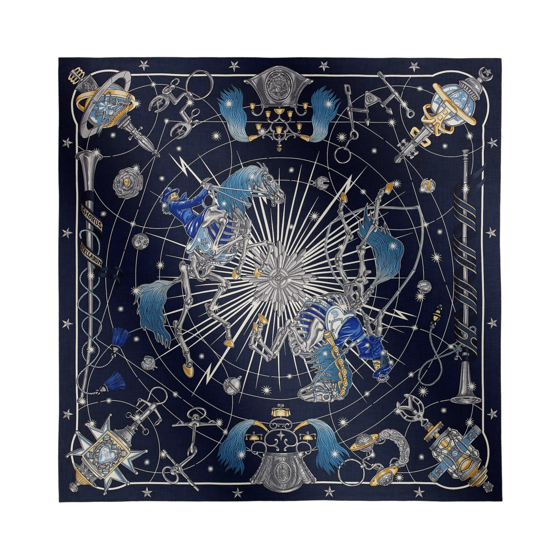 H243912S13 (W) Hermes Chorus Stellarum Shawl 140 Cashmere Silk & Marine Indigo Blanc