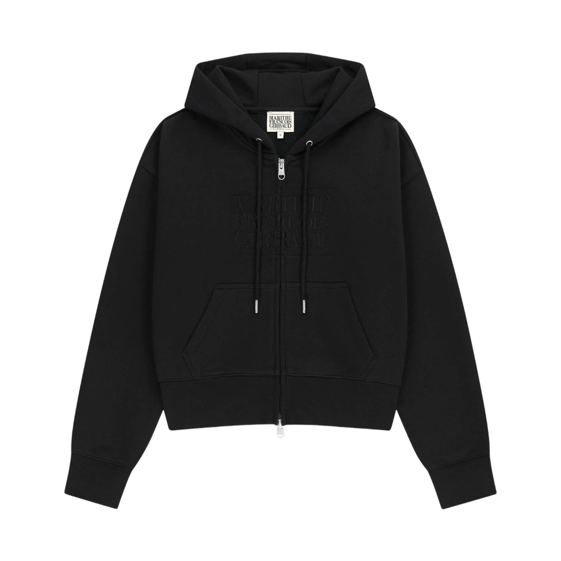(W) 마리떼 프랑소와 저버 클래식 로고 크롭 후드 집업 블랙 블랙((W) Marithe Francois Girbaud Classic Logo Crop Hoodie Zip Up Black Black)