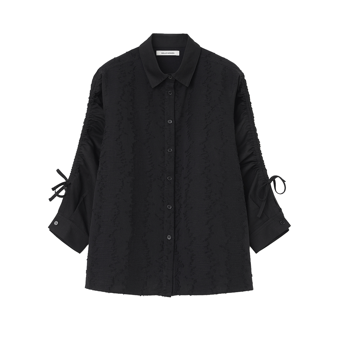 밀로 우먼 텍스처 커브 스트랩 셔츠 블랙(MILLO WOMEN Textured Curved Strap Shirt Black)