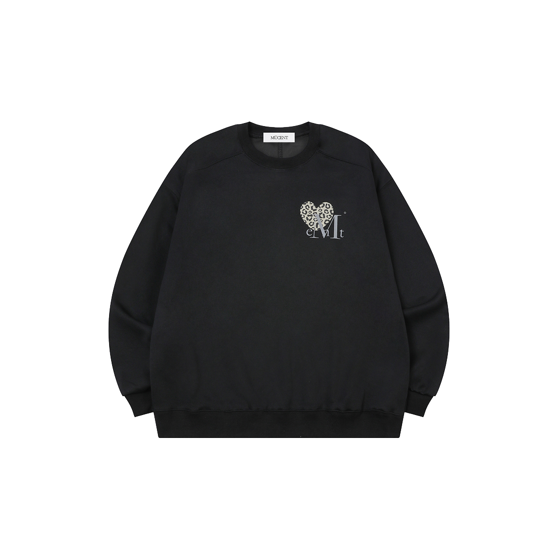 무센트 시에라 호피 하트 스몰 로고 맨투맨 남녀공용 (2컬러) 블랙 - 호피 브라운(MUCENT Sierra Leopard Heart Small Logo MTM Unisex (2Color) Black - Leopard Brown) - 1