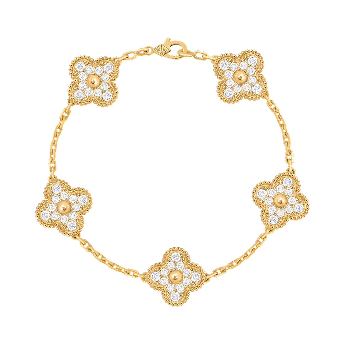 VCARA41400 Van Cleef & Arpels Vintage Alhambra Bracelet 5 Motifs 18K Yellow Gold Diamond