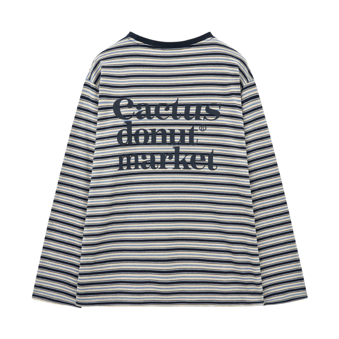 캑터스도넛마켓 로고 멀티 스트라이프 롱슬리브 티셔츠 – 네이비(Cactusdonutmarket Logo Multi Stripe Long Sleeve T-shirt - Navy)