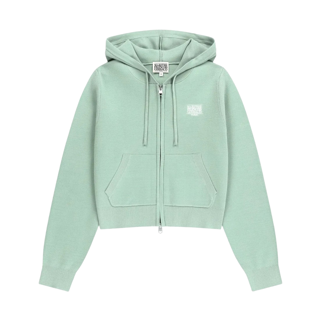 (W) 마리떼 프랑소와 저버 스몰 클래식 로고 크롭 니트 후드 집업 민트((W) Marithe Francois Girbaud Small Classic Logo Crop Knit Hoodie Zip Up Mint) - 1
