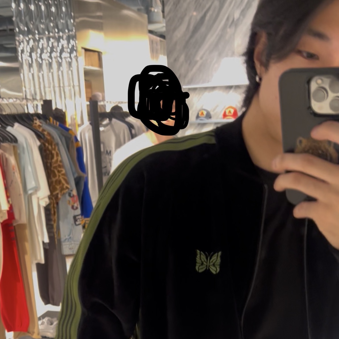 Needles Rib Collar Track Jacket C/PE Velour Black μ°©μ© μ€νμΌ - 2