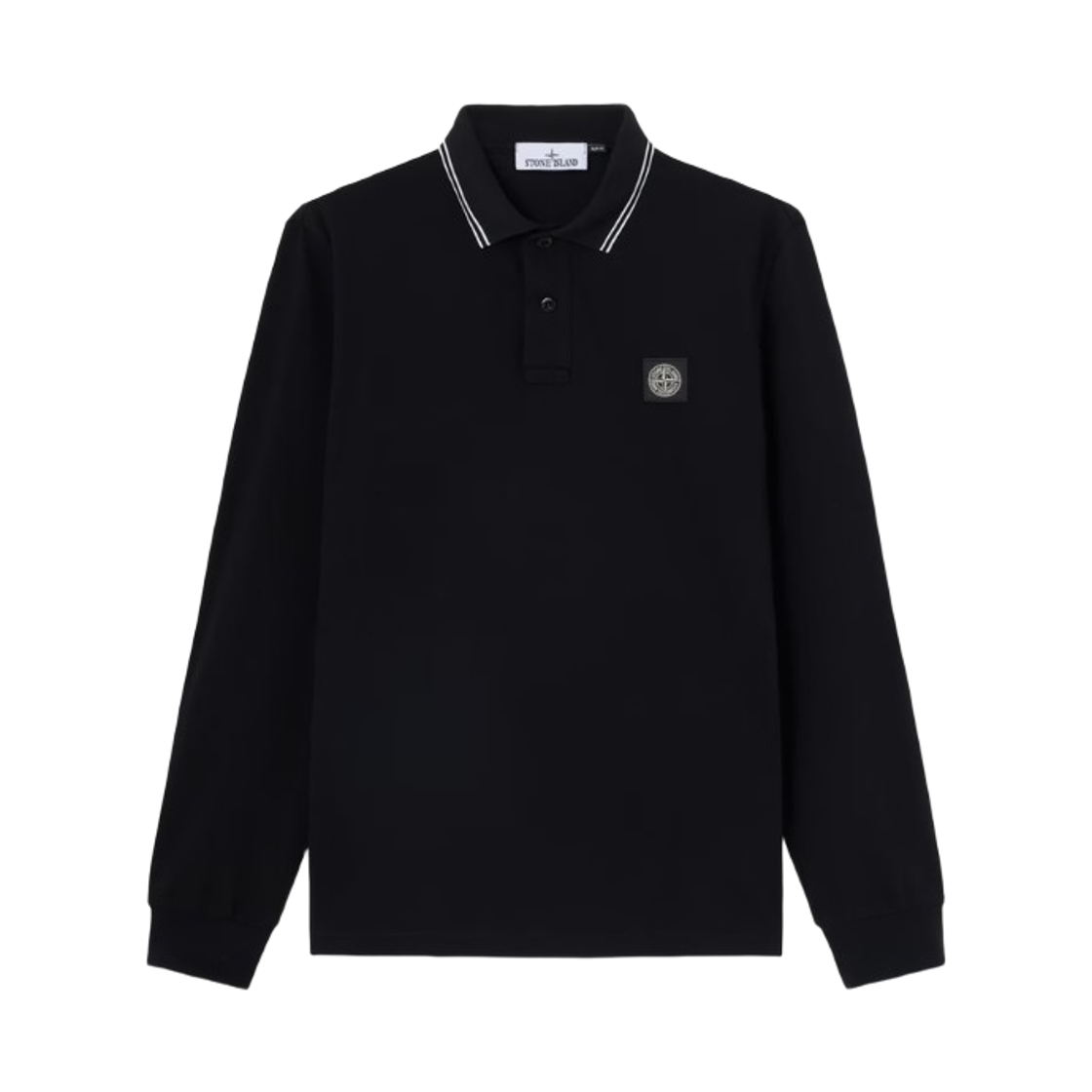 L1S1522000-12S0018-V0029 Stone Island 2200012 Organic Cotton Pique with Stretch Slim-Fit Long Sleeve Polo with Compass Patch Black - 26SS