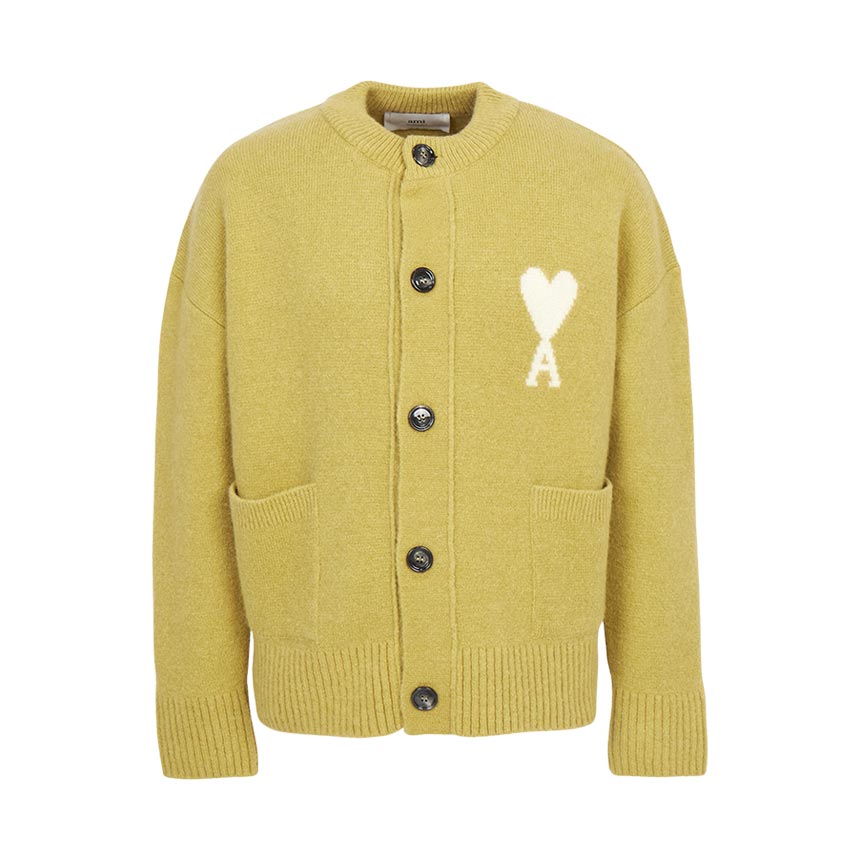 [17% 쿠폰] 아미 빅 하트 로고 알파카 니트 가디건 라임 그린 오프 화이트([17% 쿠폰] AMI de Coeur Cardigan in Alpaca Knit Lime Green Off White) - 2