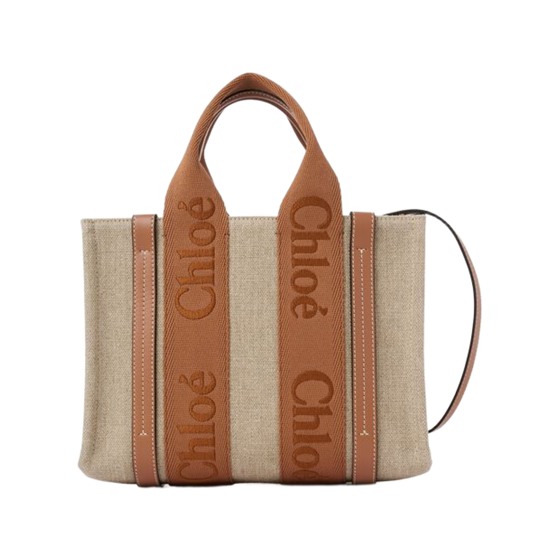 CHC23AS397L1725S Chloe Small Woody Tote Bag in Linen Dusty Tan