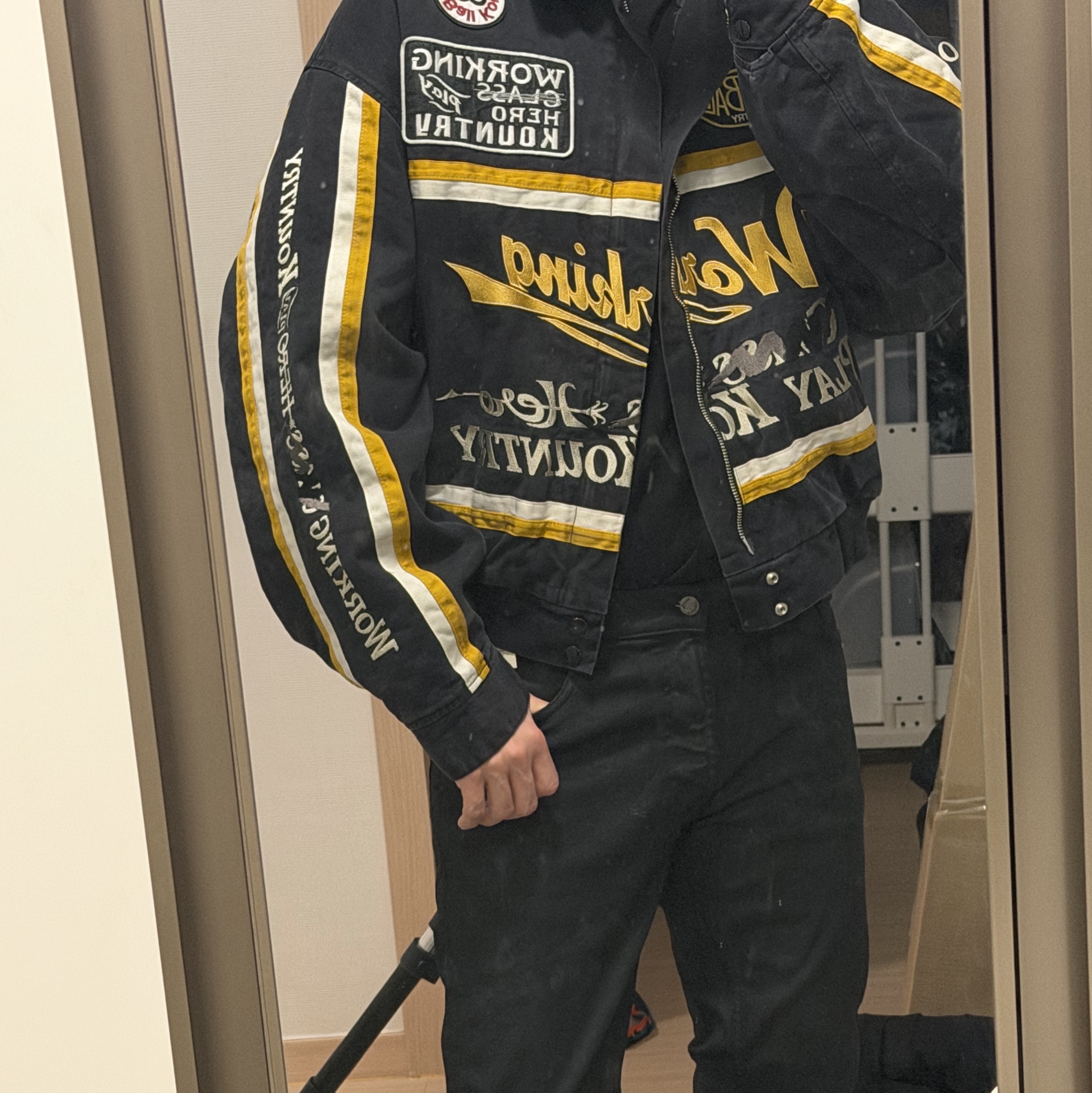 Kapital Chino Ad Racing Drizzler Jacket Black 착용 스타일 - 1
