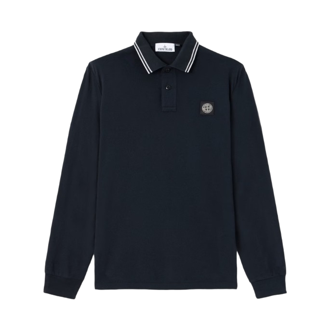 L1S1522000-12S0018-V0020 Stone Island 2200012 Organic Cotton Pique with Stretch Slim-Fit Long Sleeve Polo with Compass Patch Navy Blue - 26SS