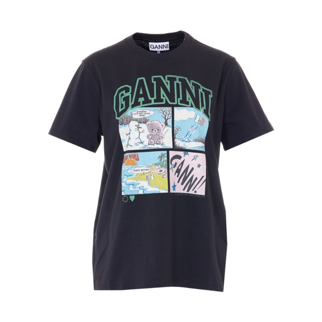 (W) 가니 베이직 저지 코믹 테디 티셔츠 블랙((W) Ganni Basic Jersey Comic Teddy T-Shirt Black)