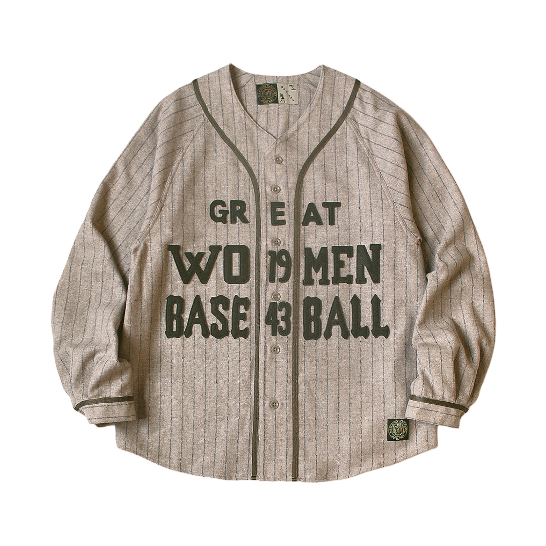 캐피탈 그레이트 우먼 베이스볼 롱 슬리브 셔츠 띠크 울 스트라이프 베이지(Kapital Great Women Baseball Long Sleeve Shirt In Thick Wool Stripes Beige) - 1