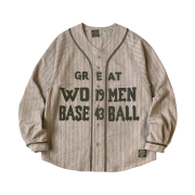 Kapital Great Women Baseball Long Sleeve Shirt In Thick Wool Stripes Beige