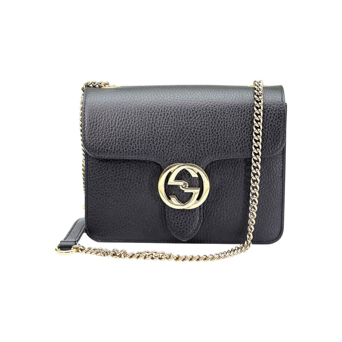 IT8T4A2SOPT7 Black Leather Interlocking GG Gold Chain Mini Shoulder Bag