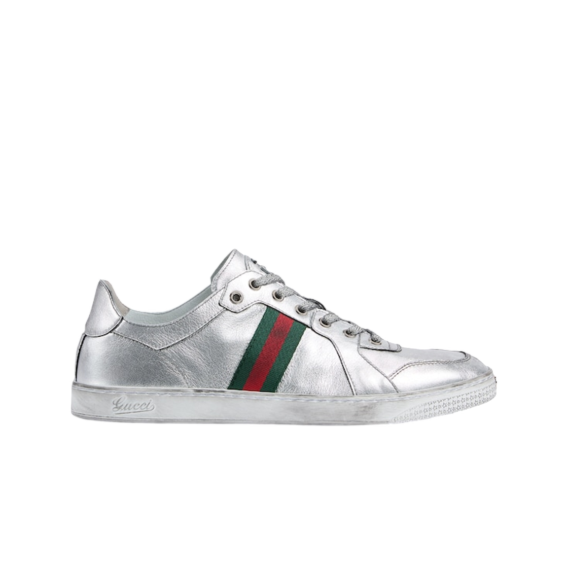 867001-AAGHR-8156 Gucci Stretch Low-Top Sneaker Metallic Silver