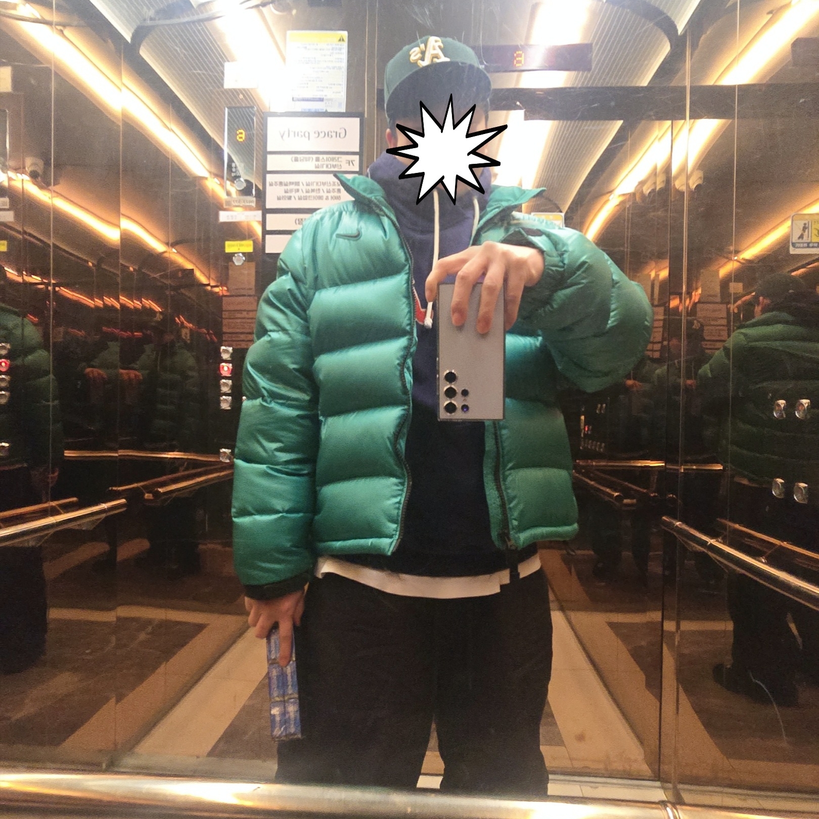 Nike x Drake Nocta Sunset Puffer Jacket Neptune Green Black - US/EU 착용 스타일