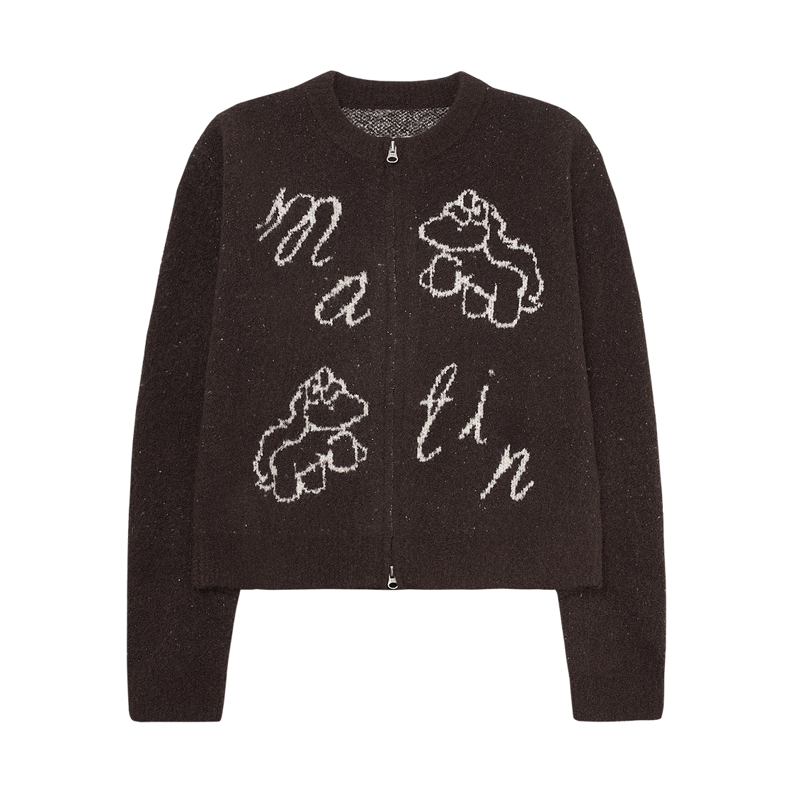 (W) 마뗑킴 마틴 포니 코니 니트 집업 브라운((W) Matin Kim Matin Poni Coni Knit Zip Up In Brown) - 1