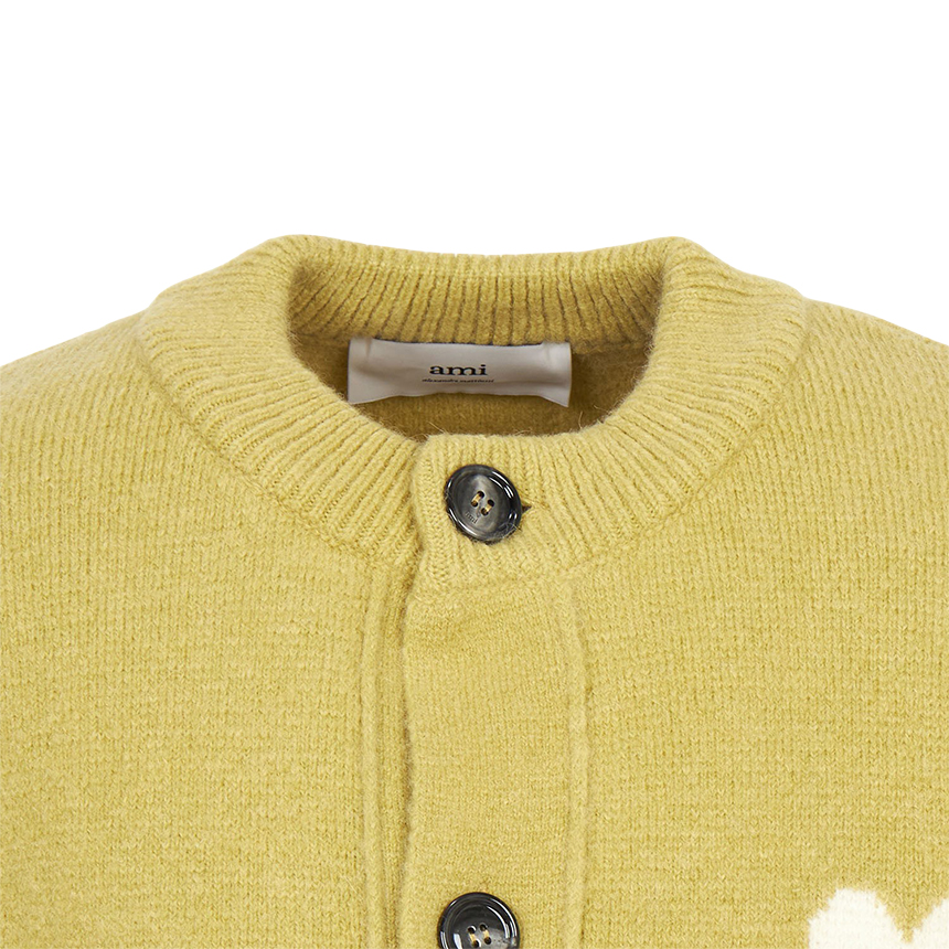 [17% 쿠폰] 아미 빅 하트 로고 알파카 니트 가디건 라임 그린 오프 화이트([17% 쿠폰] AMI de Coeur Cardigan in Alpaca Knit Lime Green Off White) - 4
