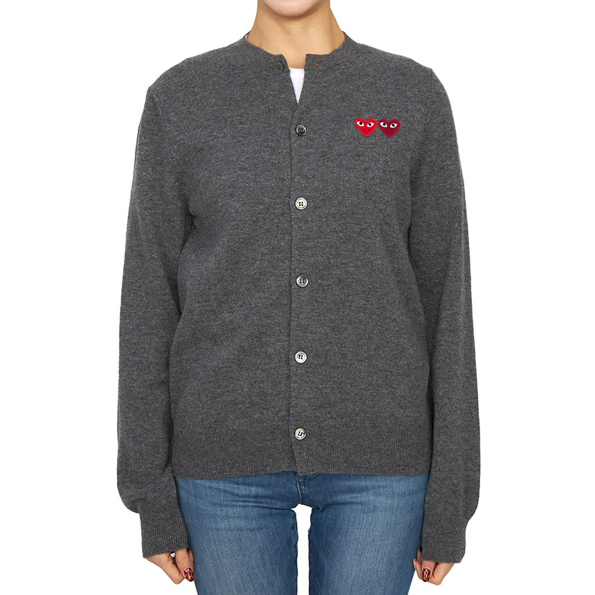 [15% 쿠폰] 플레이 꼼데가르송 더블 하트 가디건 그레이([15% 쿠폰] Play Comme des Garcons Double Heart Cardigan Grey) - 3