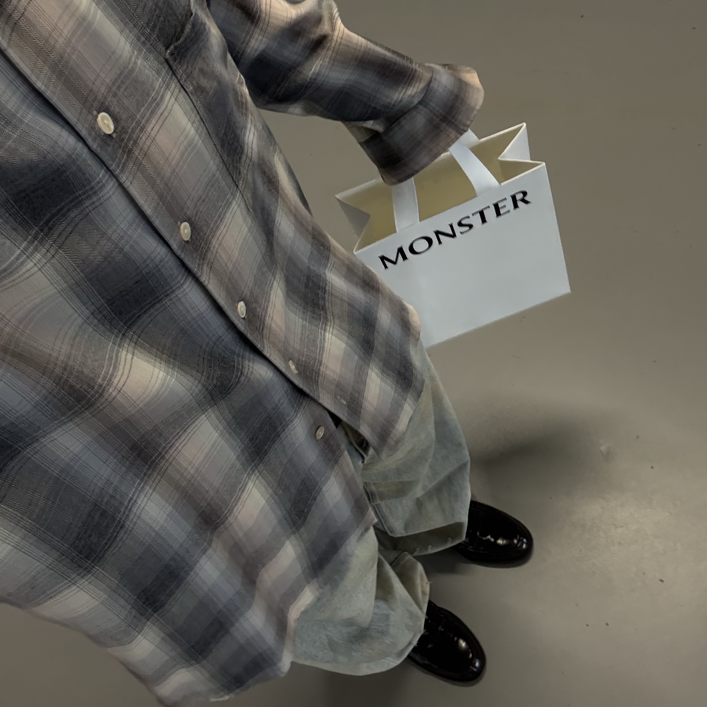 Auralee Super Light Wool Check Shirt Beige Blue Check - 24AW, Haruta HS-4900 Oiko Loafer Black 착용 스타일