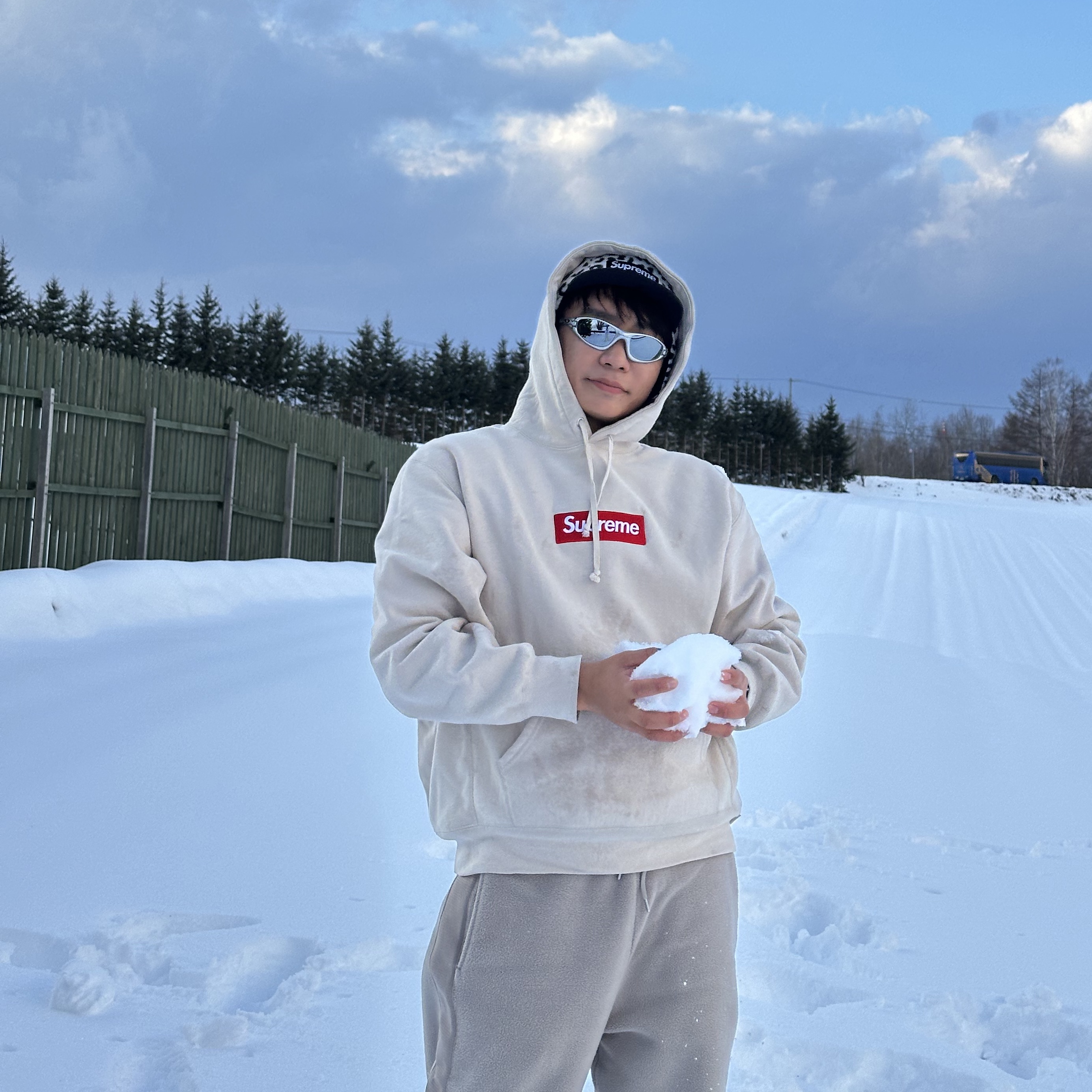 Supreme Box Logo Hooded Sweatshirt Stone - 24FW, Oakley MUZM Straight Jacket 99 X-Silver Flames Prizm Black 착용 스타일