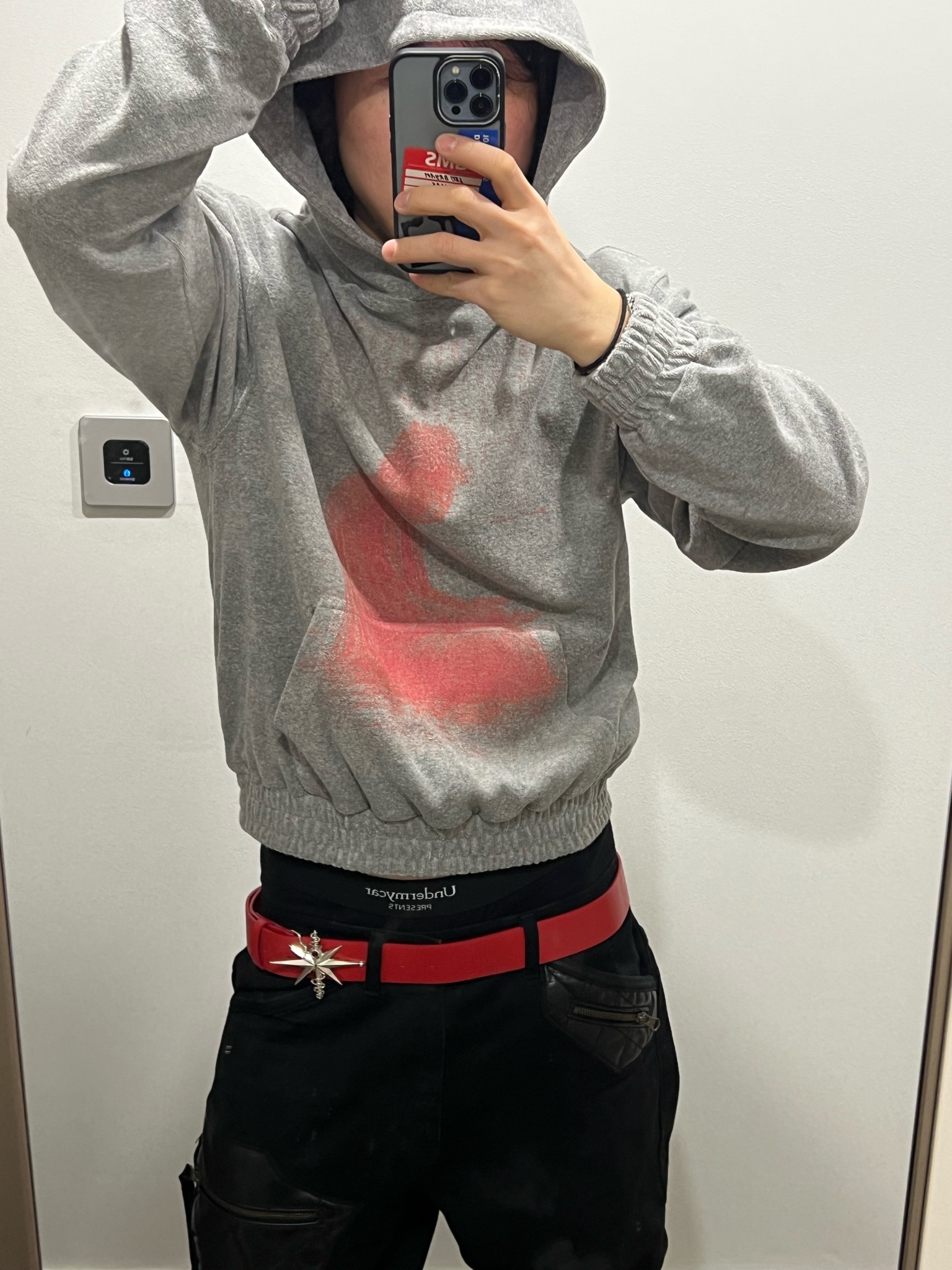 emostanceclub French Terry Buddha Hoodie, Mu.Go Gashapon Basic Logo Drawers Black & Random 착용 스타일 - 1