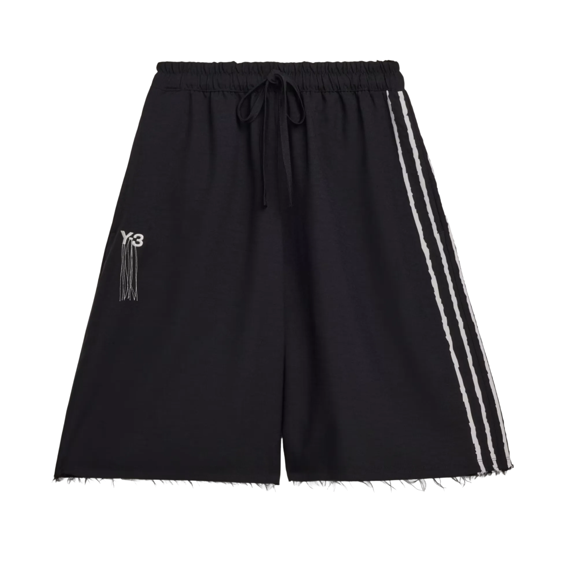 Y-3 x 요지 야마모토 스포츠 유니폼 로우 컷 3-스트라이프 쇼츠 블랙(Y-3 x Yohji Yamamoto Sport Uniform Raw Cut 3-Stripes Shorts Black)