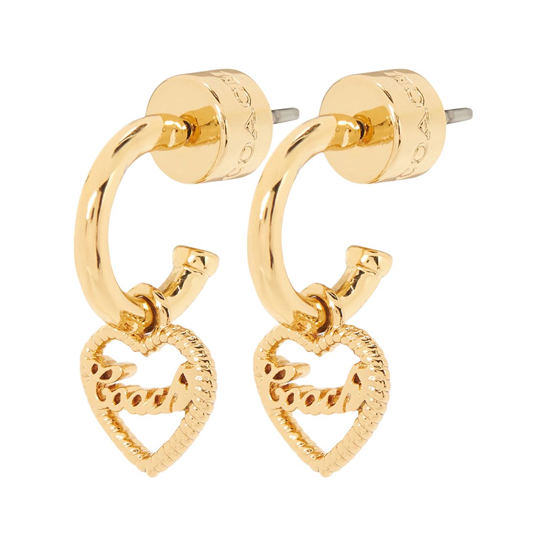 (W) 코치 시그니쳐 하트 참 허기 이어링 골드((W) Coach Signature Heart Charm Huggie Earrings Gold)