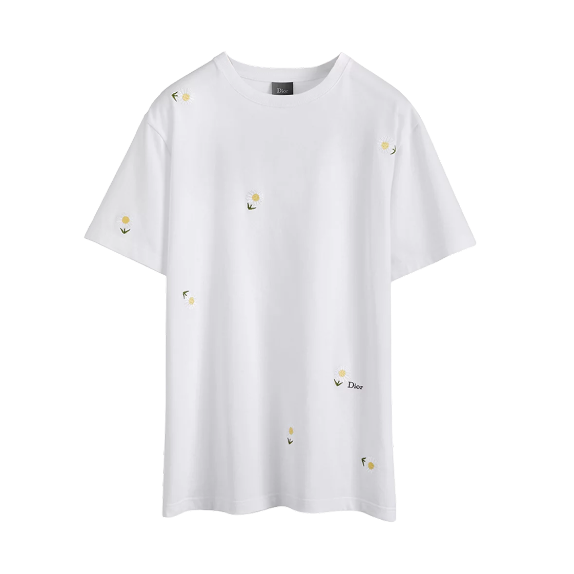 683J627A3036-C089 Dior Casual Fit Daisy Embroidery Cotton T-Shirt White