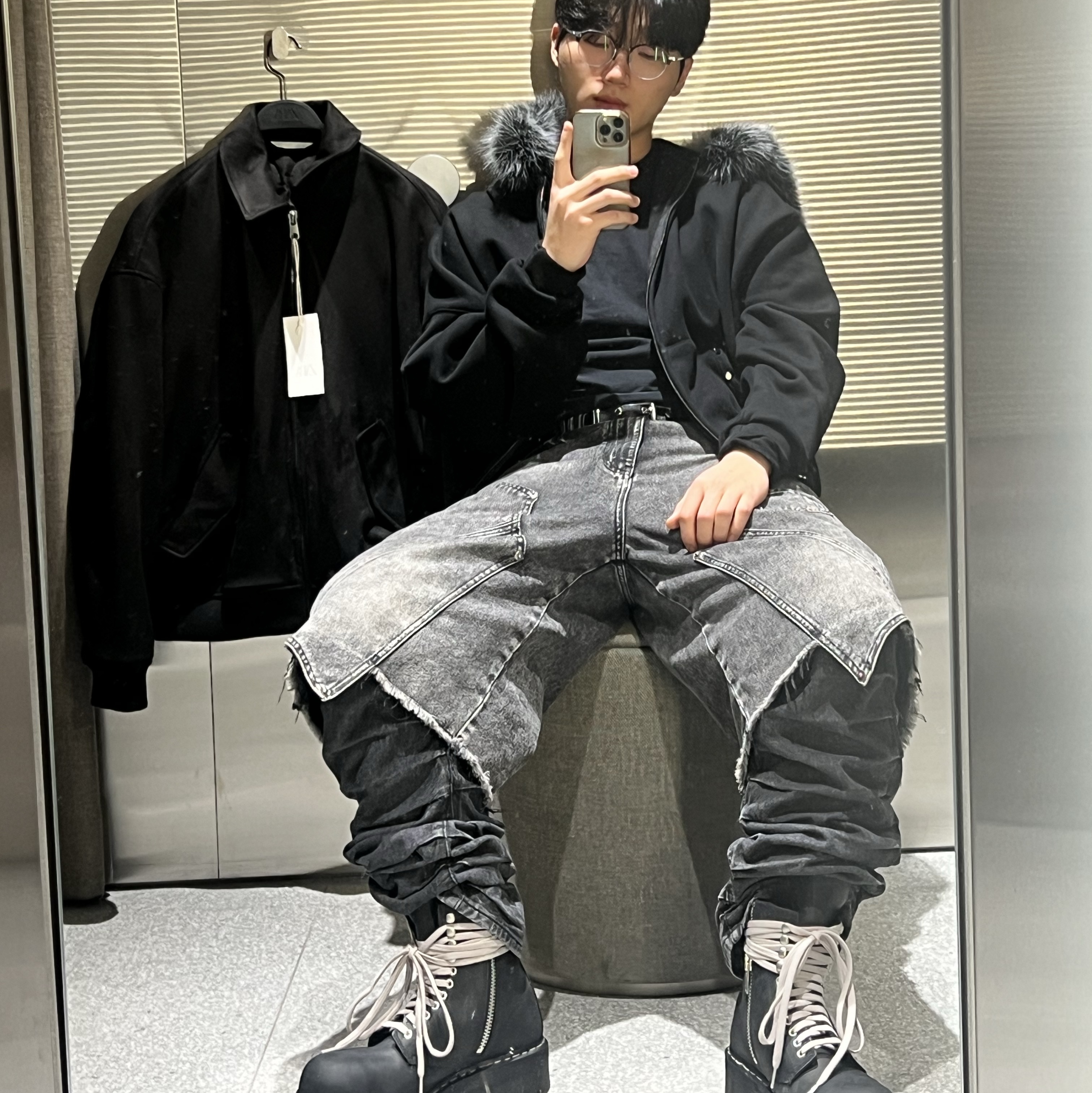 Dr. Martens x Rick Owens Quad Sole Steel Toe Boots Black 착용 스타일