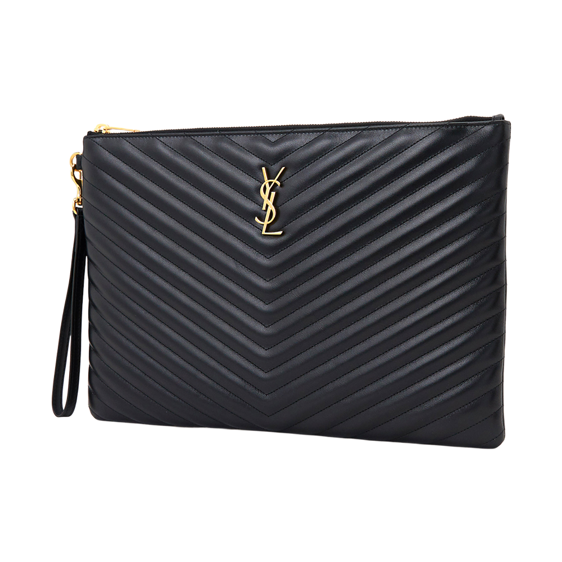 [25% 쿠폰] 생로랑 마틀라세 레더 골드 모노그램 도큐먼트 홀더 블랙([25% 쿠폰] Saint Laurent Gold Monogram Document Holder in Matelasse Leather Black) - 3