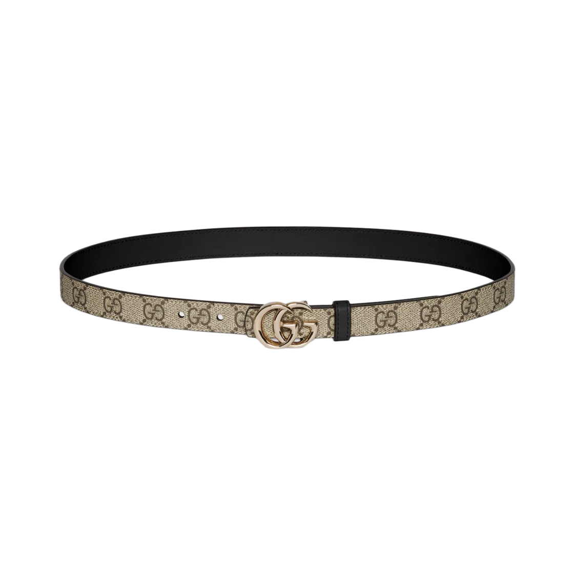 847132-FAFCN-9759 (W) Gucci GG Marmont Reversible Thin Belt Beige Black
