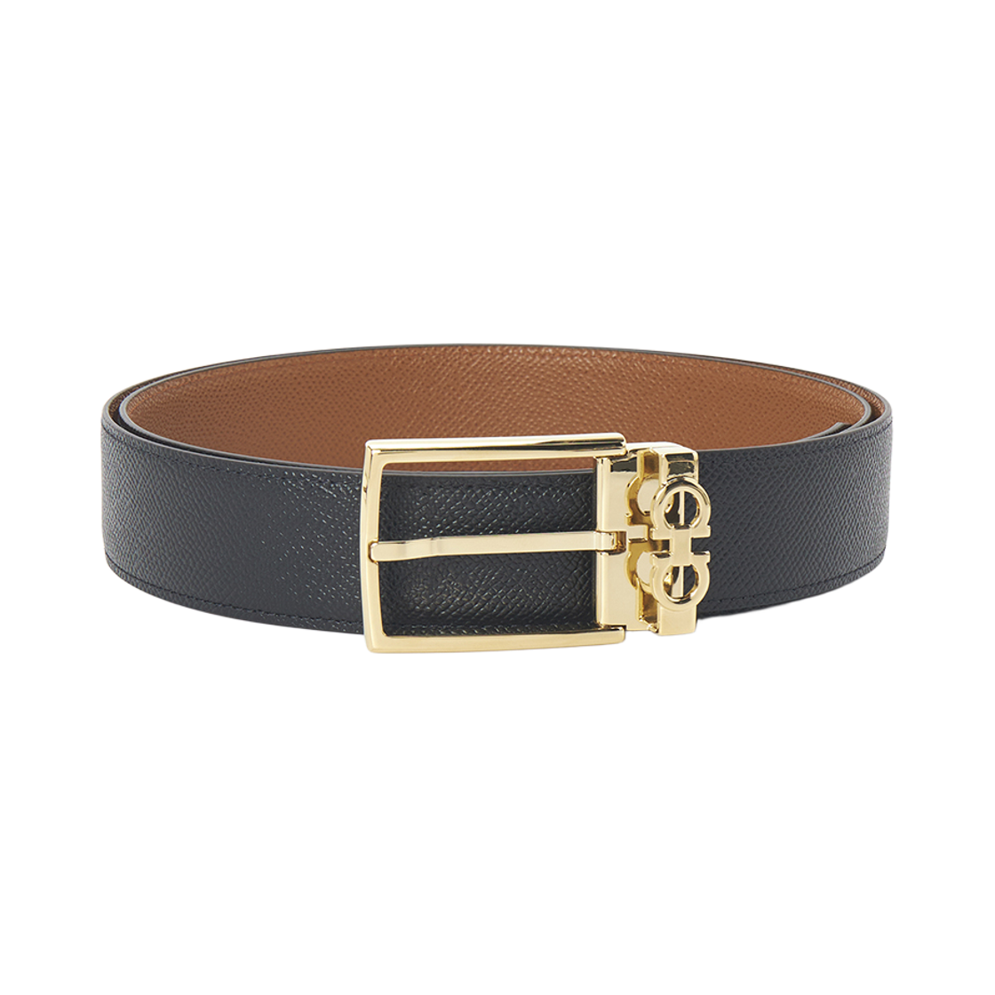 67A037-790180 Ferragamo Reversible and Adjustable Gancini Belt Natural Black