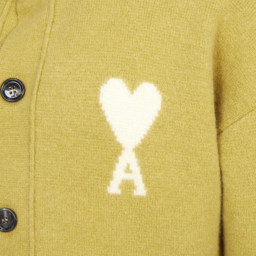 [17% 쿠폰] 아미 빅 하트 로고 알파카 니트 가디건 라임 그린 오프 화이트([17% 쿠폰] AMI de Coeur Cardigan in Alpaca Knit Lime Green Off White) - 5