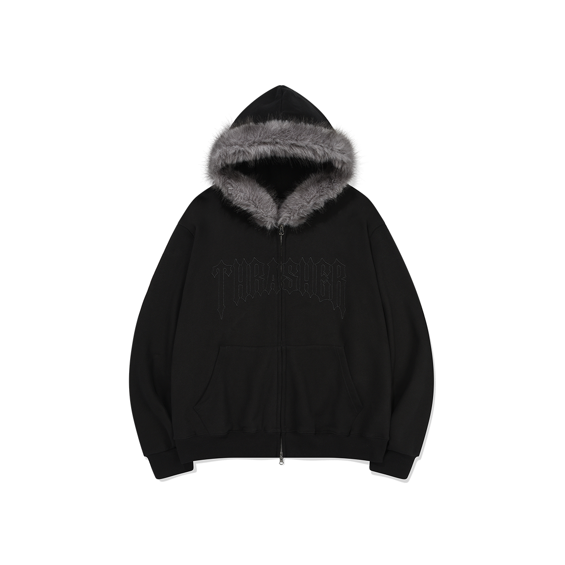 트레셔 로우로우 퍼 후드 집업 블랙(THRASHER Lowlow Fur Hooded Zip-up Black)