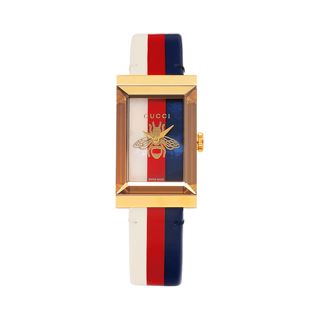 구찌 G-프레임 쿼츠 34.5mm 스테인리스 스틸 화이트 레드(Gucci G-Frame Quartz 34.5mm Stainless Steel White Red)