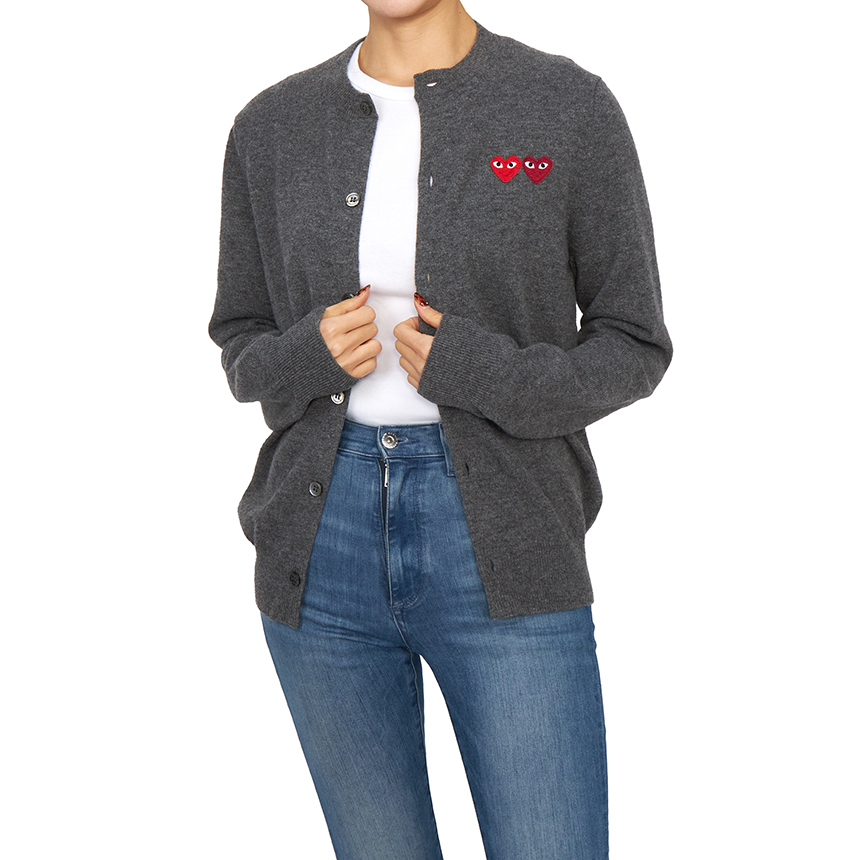 [15% 쿠폰] 플레이 꼼데가르송 더블 하트 가디건 그레이([15% 쿠폰] Play Comme des Garcons Double Heart Cardigan Grey) - 6