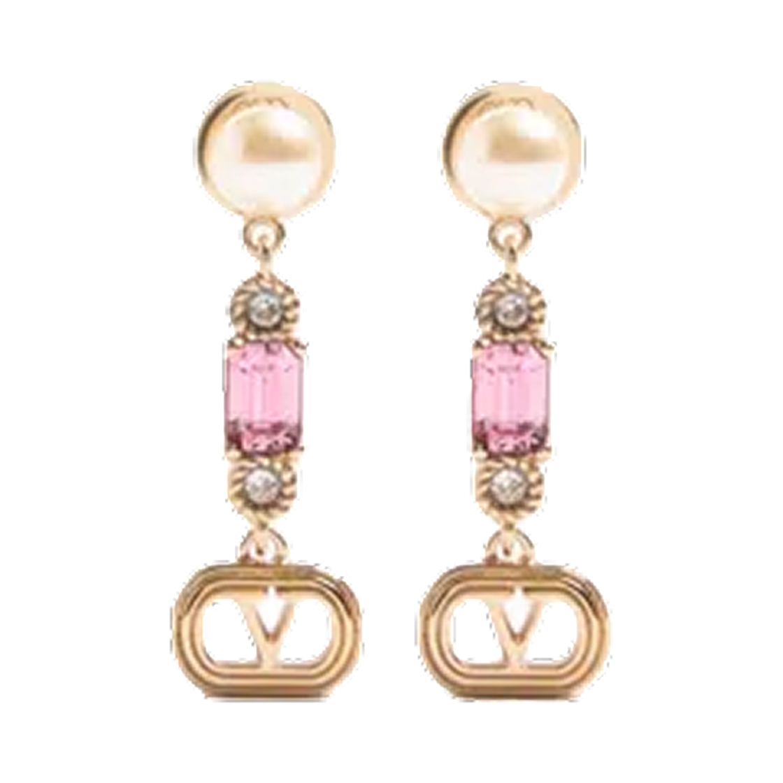 J0AI8QVSBUK (W) Valentino Ovalette Metal Pearl Swarovski Crystals Earrings Gold
