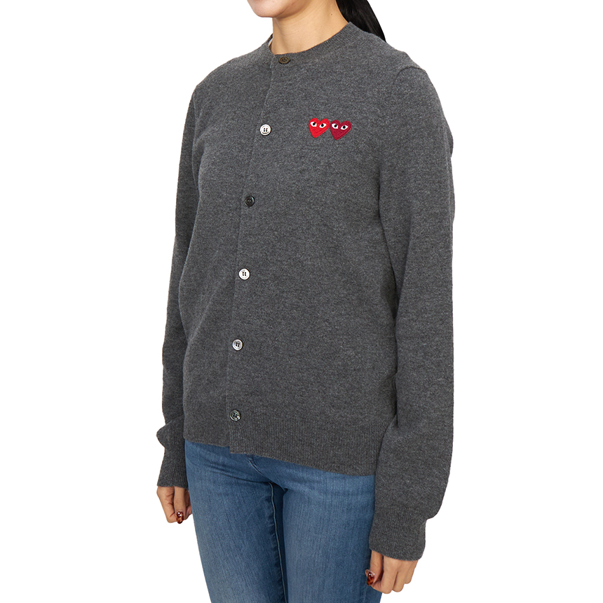 [15% 쿠폰] 플레이 꼼데가르송 더블 하트 가디건 그레이([15% 쿠폰] Play Comme des Garcons Double Heart Cardigan Grey) - 4