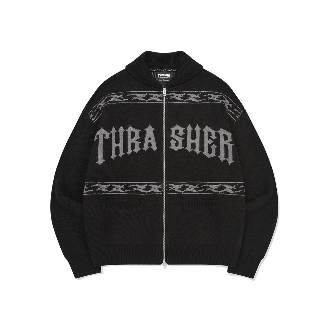 트레셔 로우로우 패턴 니트집업 블랙(THRASHER Lowlow Pattern Knit Zip-Up Black)