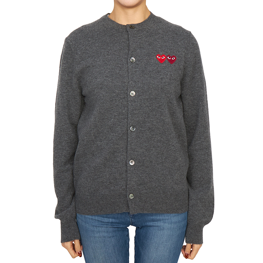 [15% 쿠폰] 플레이 꼼데가르송 더블 하트 가디건 그레이([15% 쿠폰] Play Comme des Garcons Double Heart Cardigan Grey) - 2